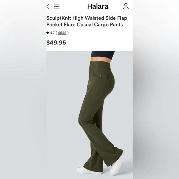 Halara $50 M SculptKnit High Waisted Side Flap Pocket Flare Cargo Pants PINK EUC - Picture 3 of 14